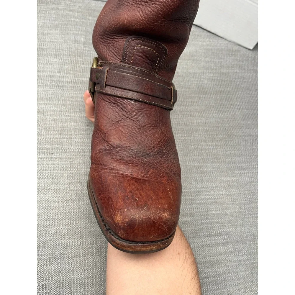 Frye Harness 12R Boots Mens 11 Brown Leather Biker Western Square Toe Distressed